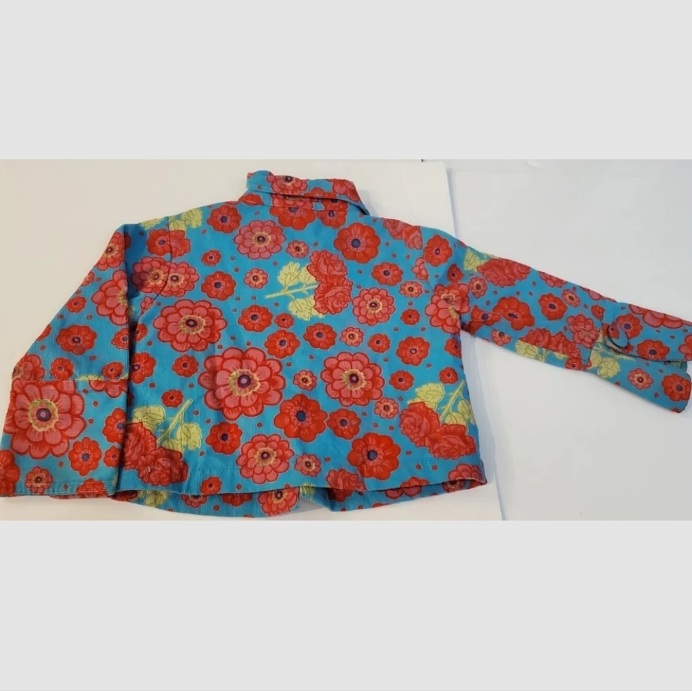CHATTI PATTI Boutique Baby Girls Blue PInk Floral Jacket Corduroy Lined Sz 3T